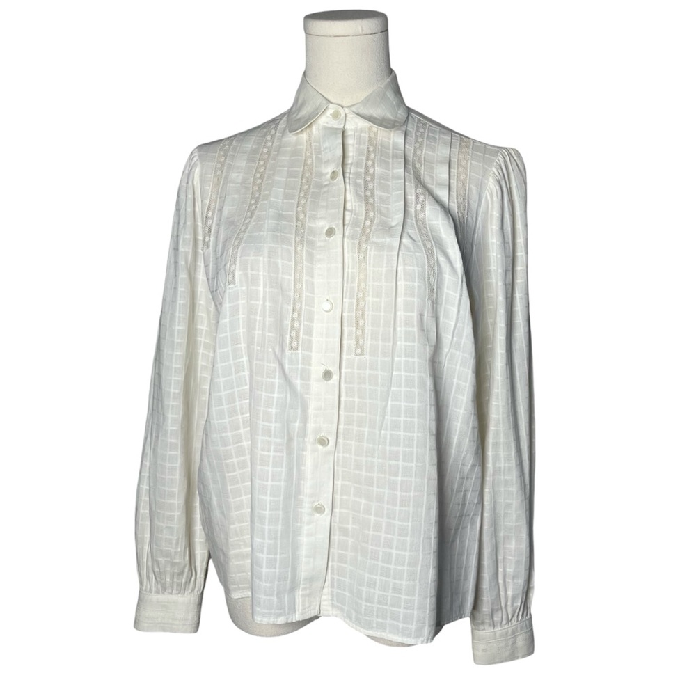 Joseph Le Bon Ivory Windowpane Lace Inlay Button Down Shirt Cottage Victorian